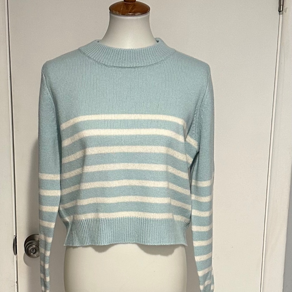 The Cashmere Project Cropped Stripe Crew - Size L - NEW With Tags.